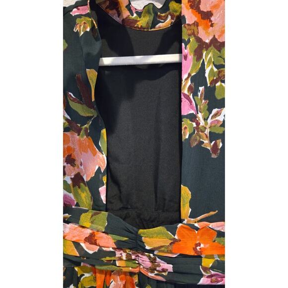 AQUA Women's Floral Deep Green Maxi Dress S Off Shoulder Long Sleeve Romantic - Picture 11 of 15